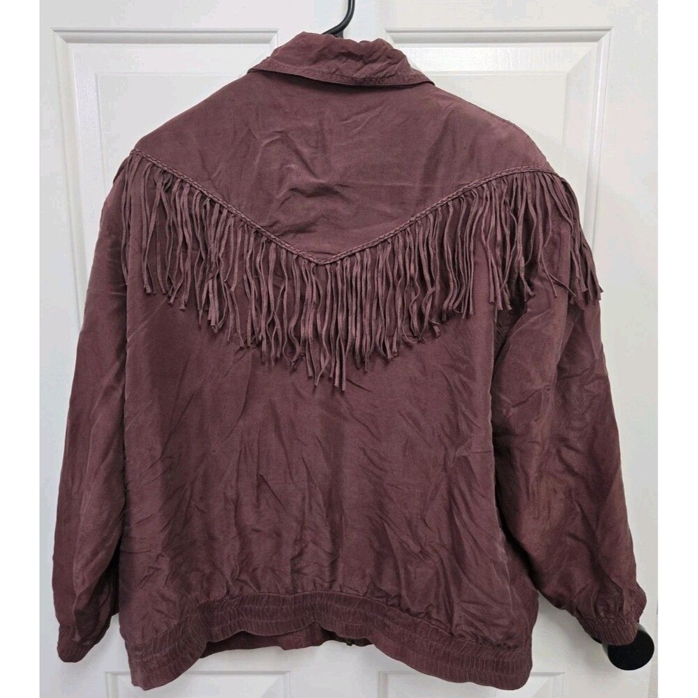 VINTAGE FUDA INTERNATIONAL SILK JACKET WITH FRINGE Petite M - Picture 2 of 4